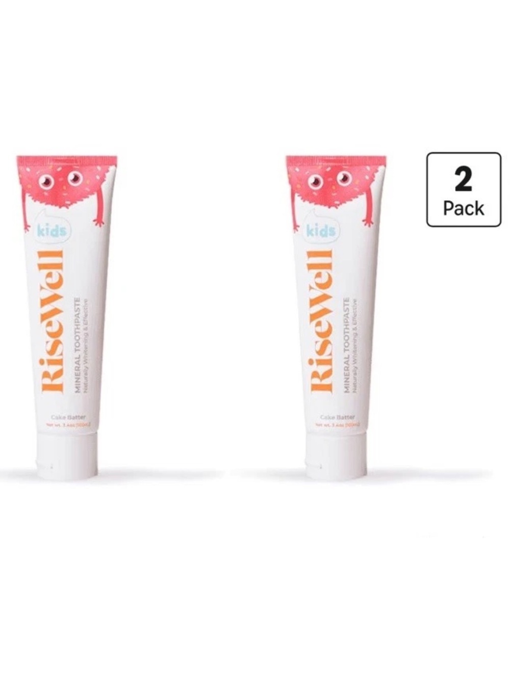 RiseWell Kids Mineral Toothpaste Cake Batter, No Fluoride, 2x3.4 oz